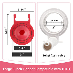Hibbent flapper with flexible red rubber for durability and chlorine resistance.
