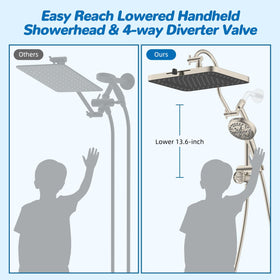 Hibbent four-way diverter arm provides versatile spray options.