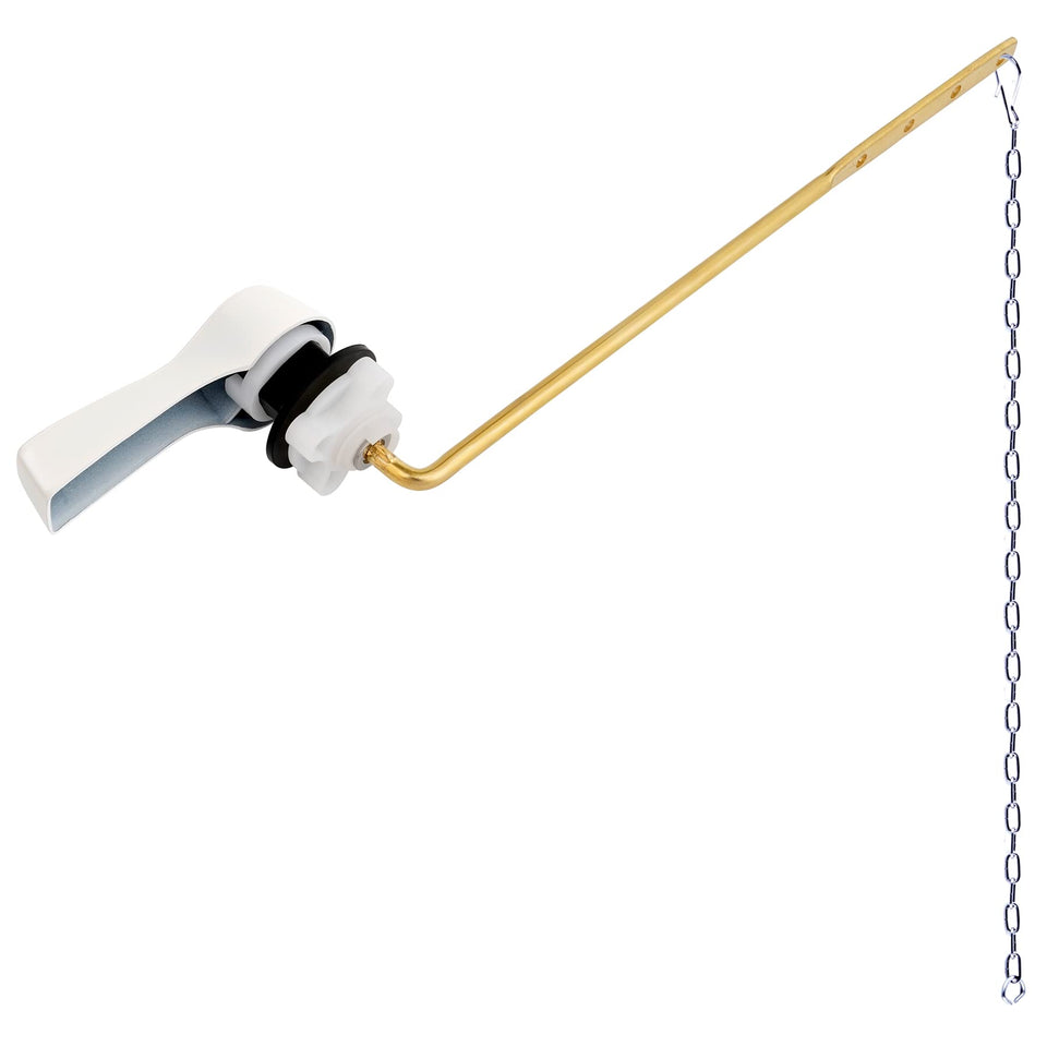 Hibbent front-mount brass toilet lever with white finish for durable, steady flush.