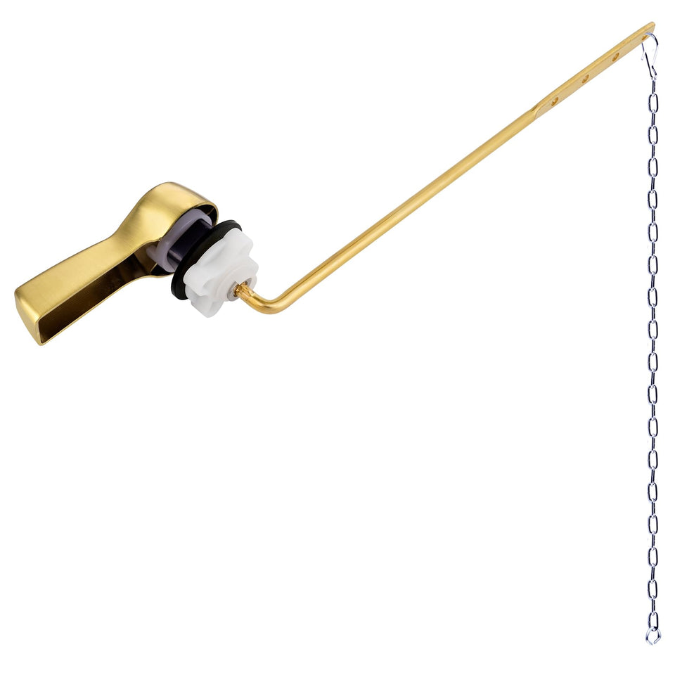 Hibbent front-mount toilet handle in brushed gold finish for durable daily use.