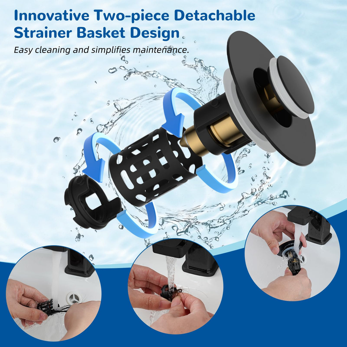 Hibbent filter basket top view highlights hair and debris catching capability.