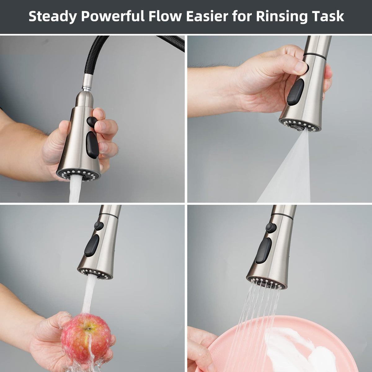 Hibbent high-pressure rinse button targets stubborn debris.