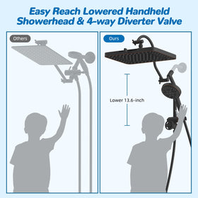 Hibbent integrated extension arm provides leak-free mounting and adjustable height.