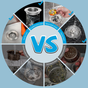 Hibbent multi-function basket, dishwashing scenario shows water reservoir and odor control.