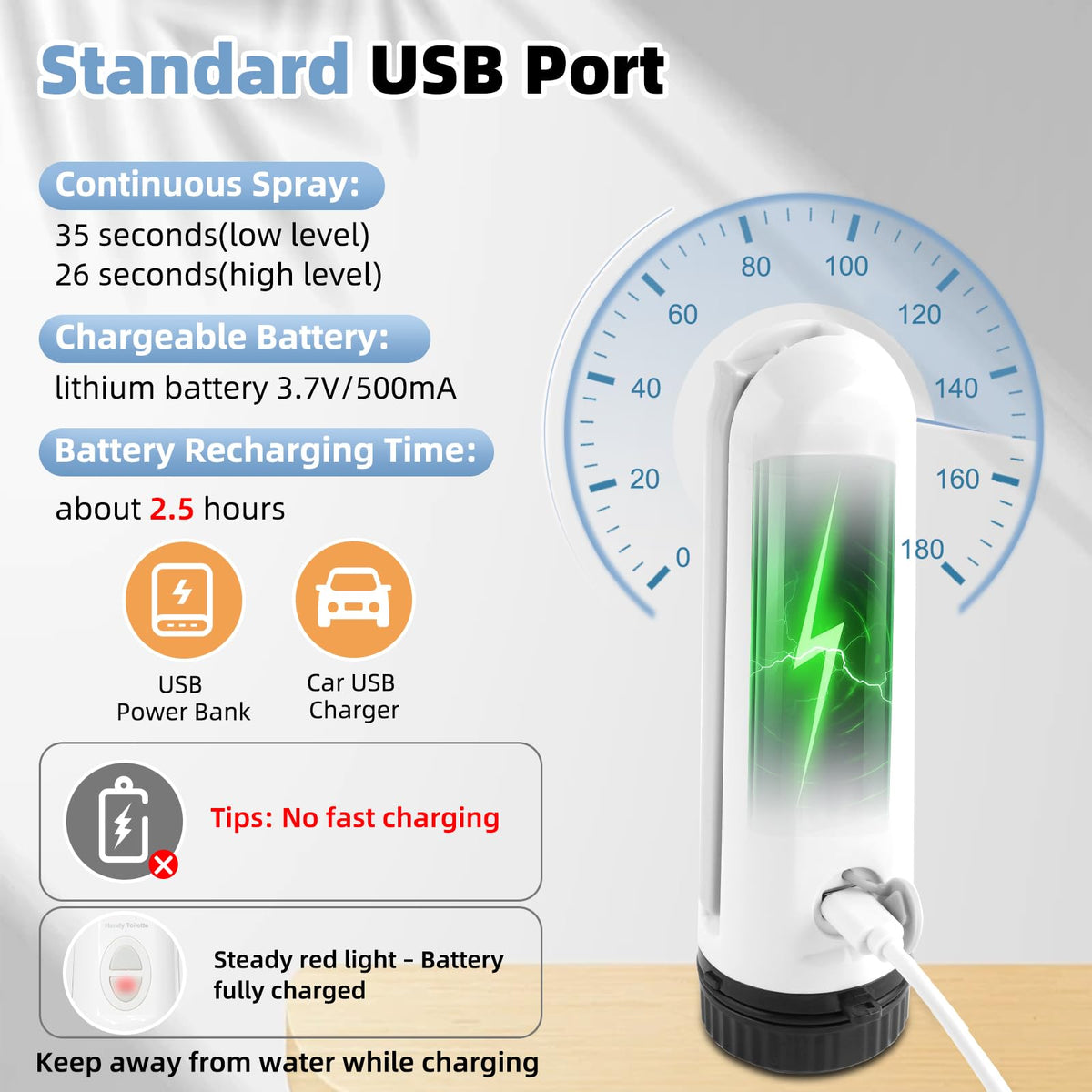 Hibbent portable bidet recharge indicator signals charging status for dependable power.