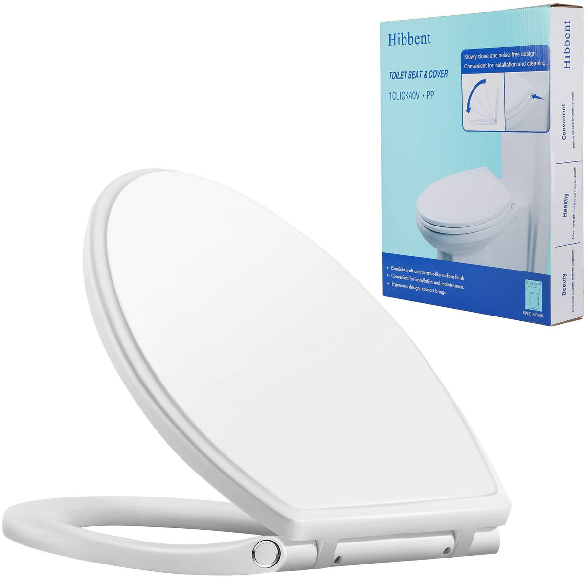 Hibbent premium elongated seat quiet close for peaceful bathroom use