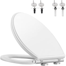 Hibbent premium elongated seat with cover shows quiet close for peaceful bathrooms.