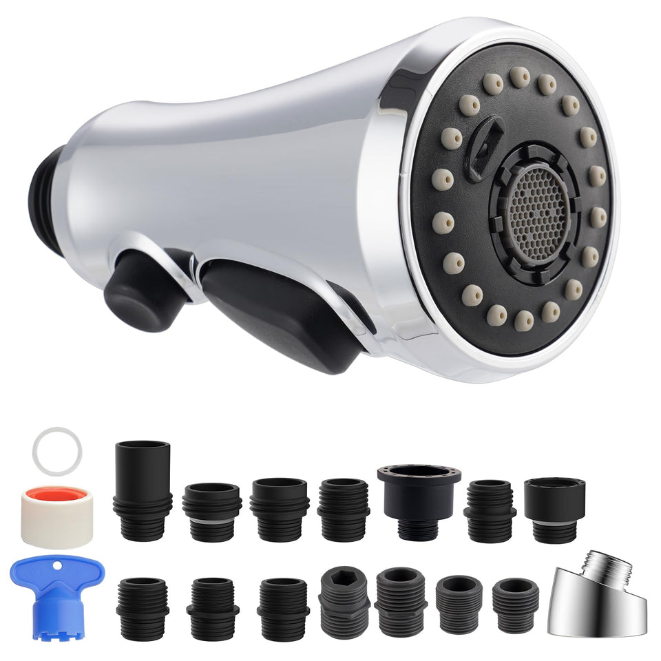 Hibbent pull-down head 3-function sprayer for versatile kitchen cleaning.