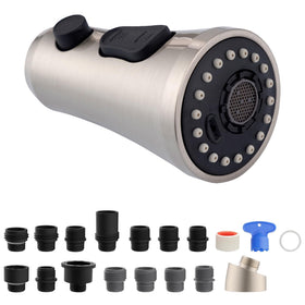 Hibbent pull-down kitchen faucet head demonstrates easy 3-function spray for versatile cleaning.