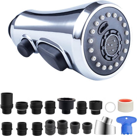 Hibbent pull-down spray head chrome with three modes for flexible kitchen cleaning.