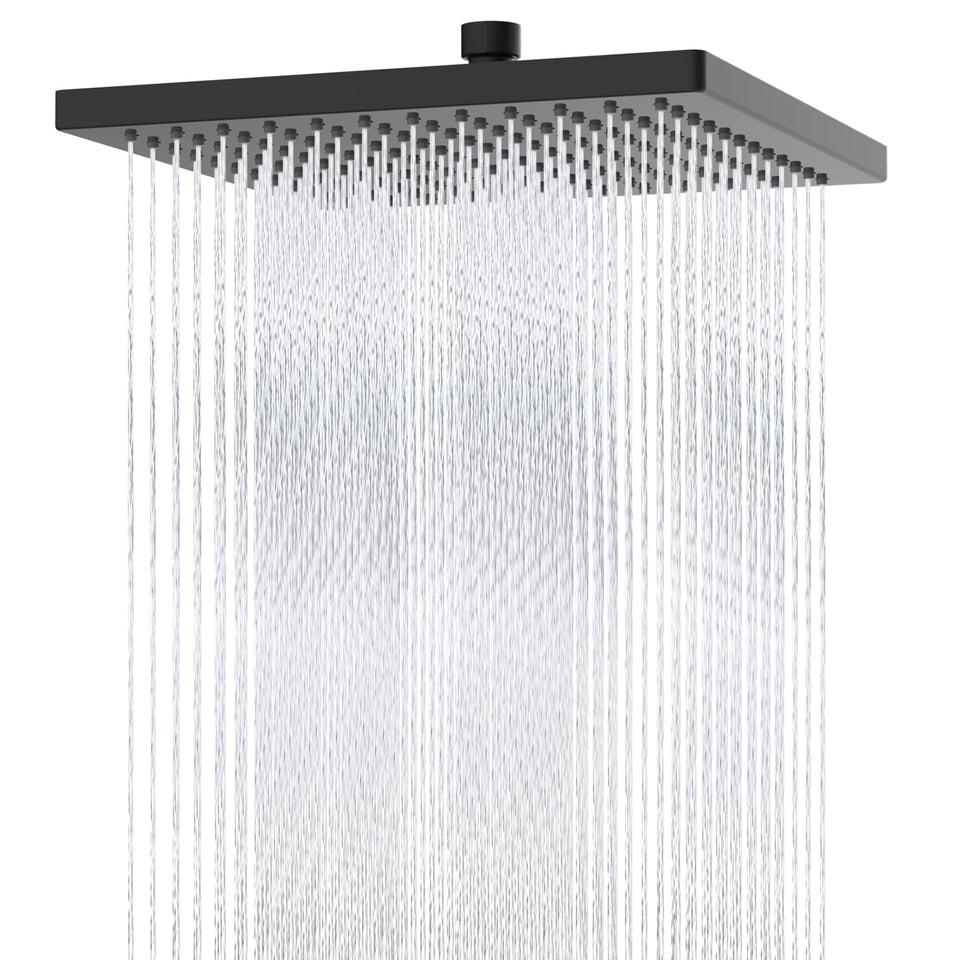 Hibbent 12-inch square rain shower head for wide, even coverage.