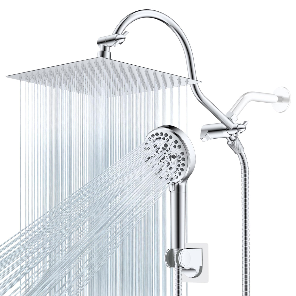 Hibbent rainfall head 12x10 inch delivers wide coverage for a spa-like shower.