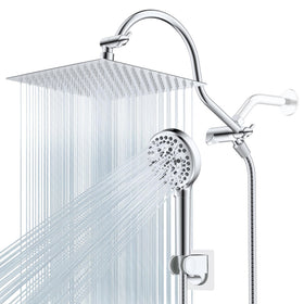 Hibbent rainfall head 12x10 inch delivers wide coverage for a spa-like shower.