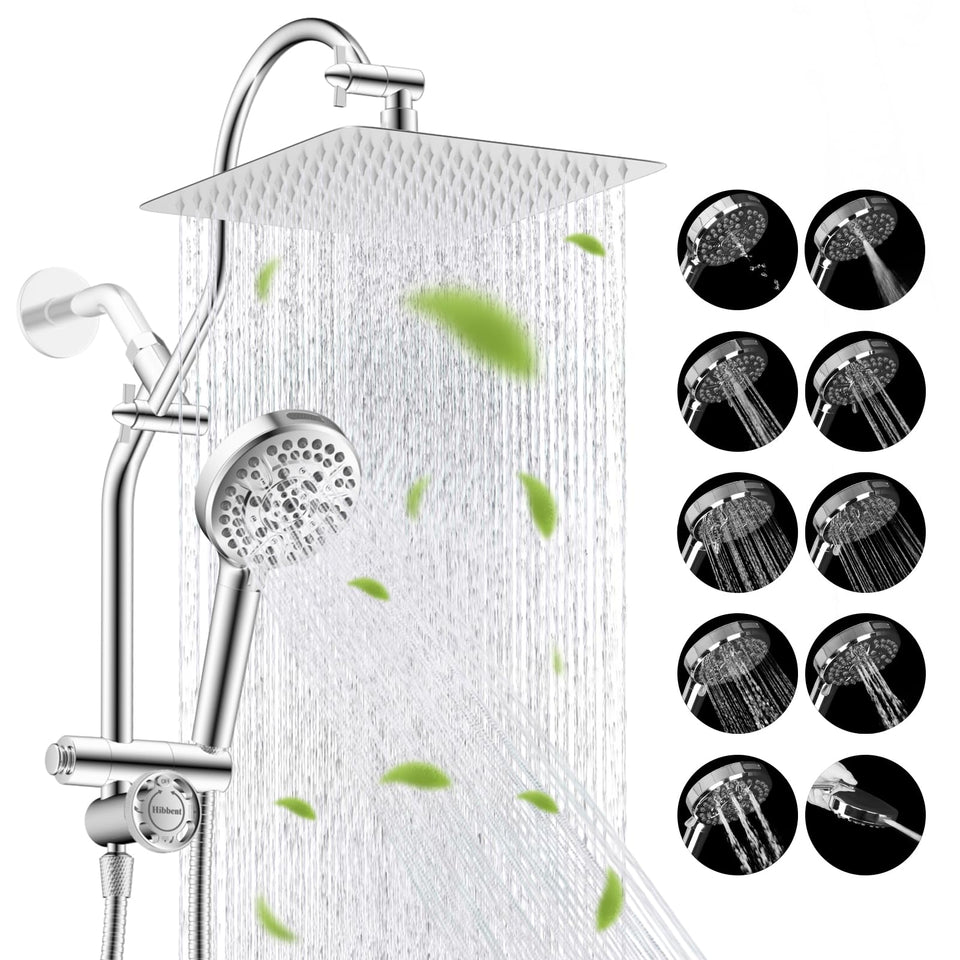 Hibbent 10-inch rainfall showerhead with broad coverage for a spa-like shower