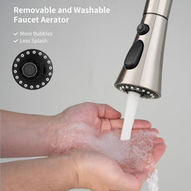 Hibbent removable aerator delivers quiet, splash-free water flow.