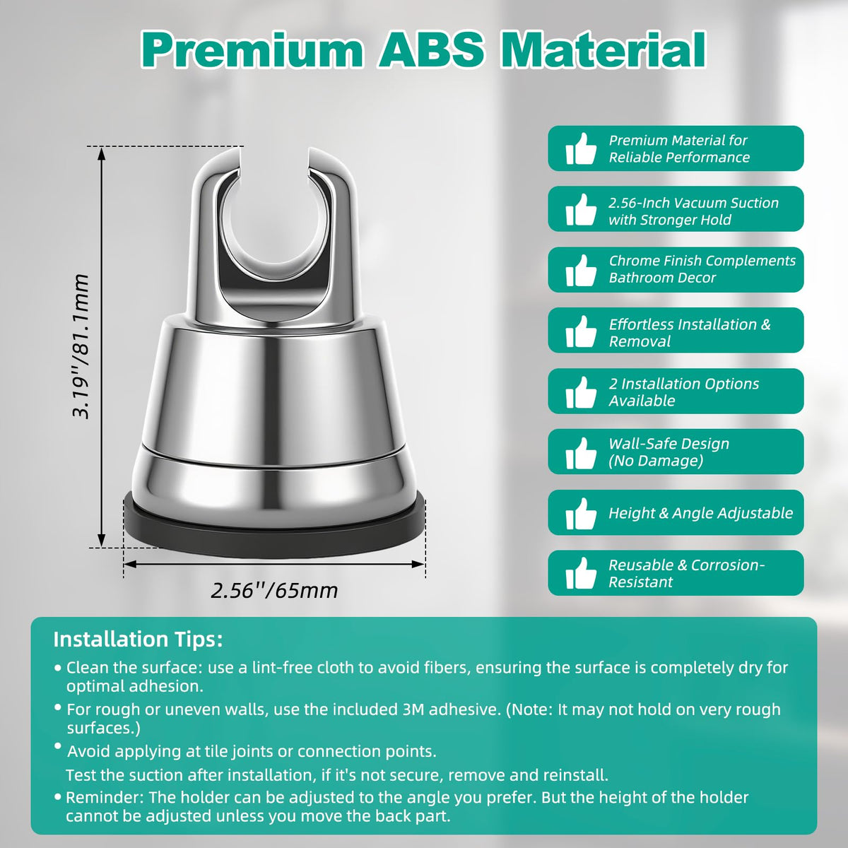 Hibbent ABS shower head holder with chrome finish for durability