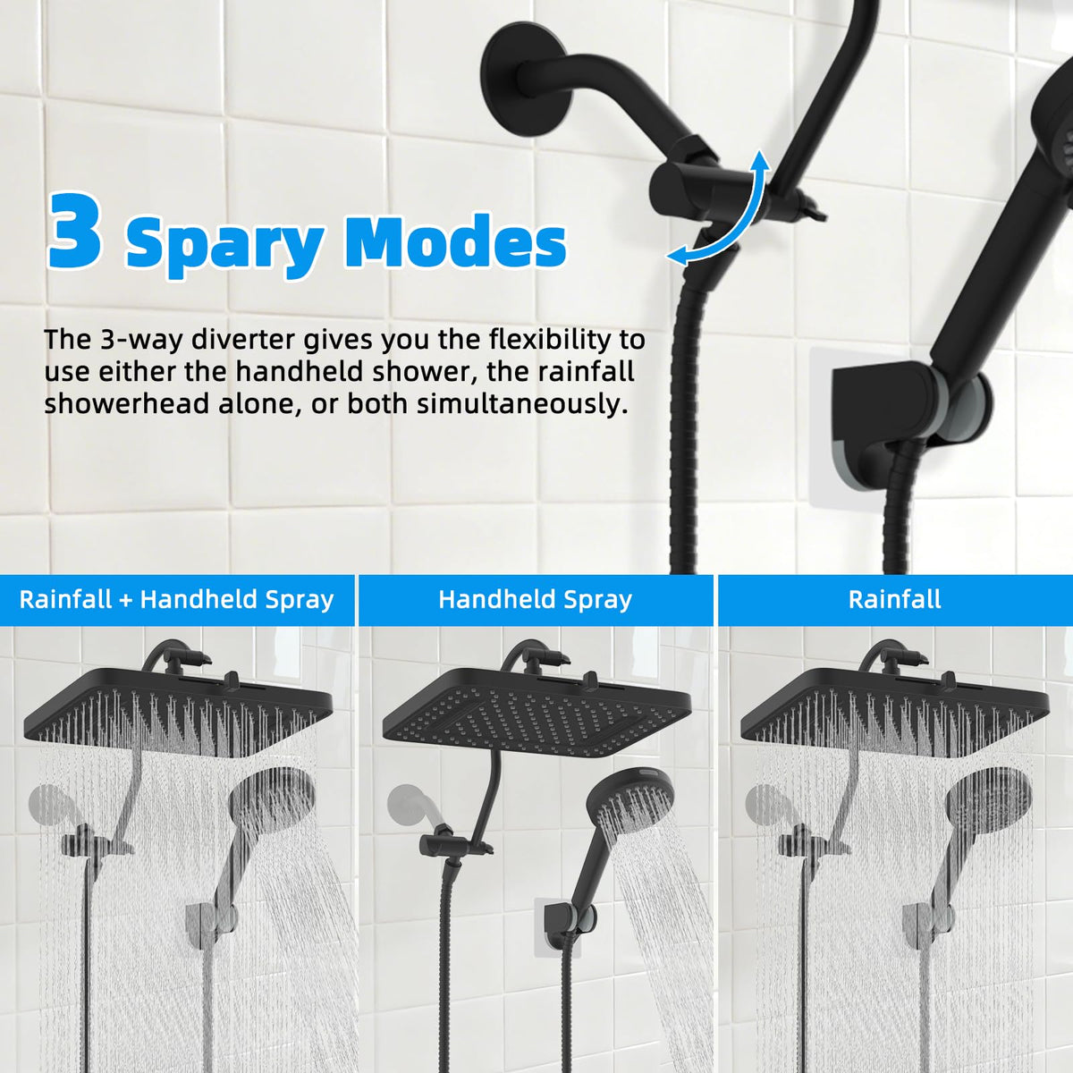 Hibbent shower head holder keeps the head steady for hands-free rinsing.