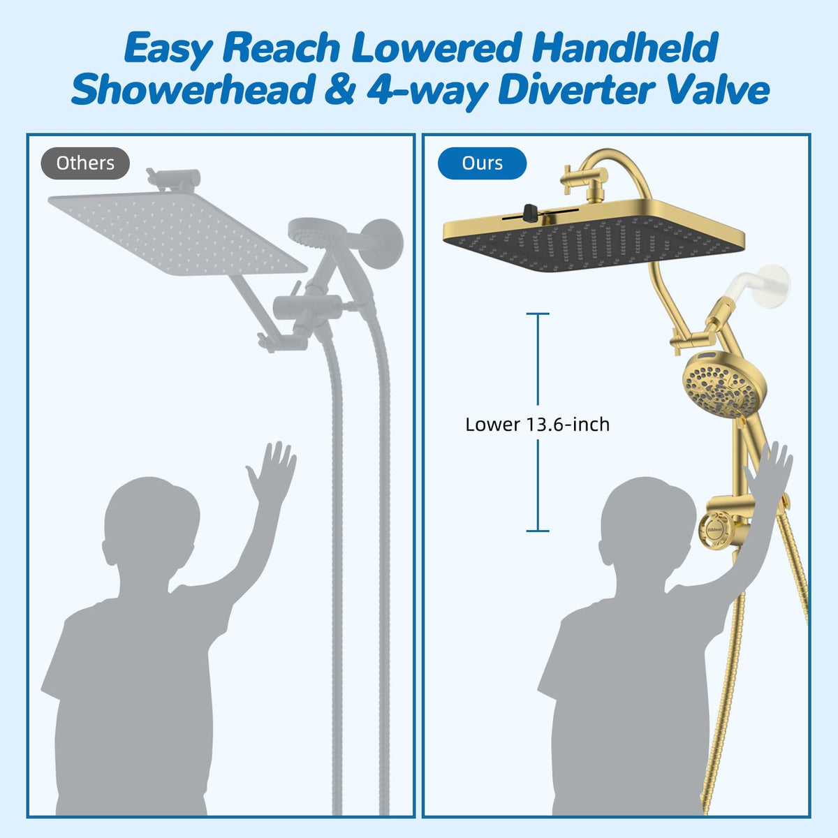 Hibbent showerhead holder keeps the head within easy reach.