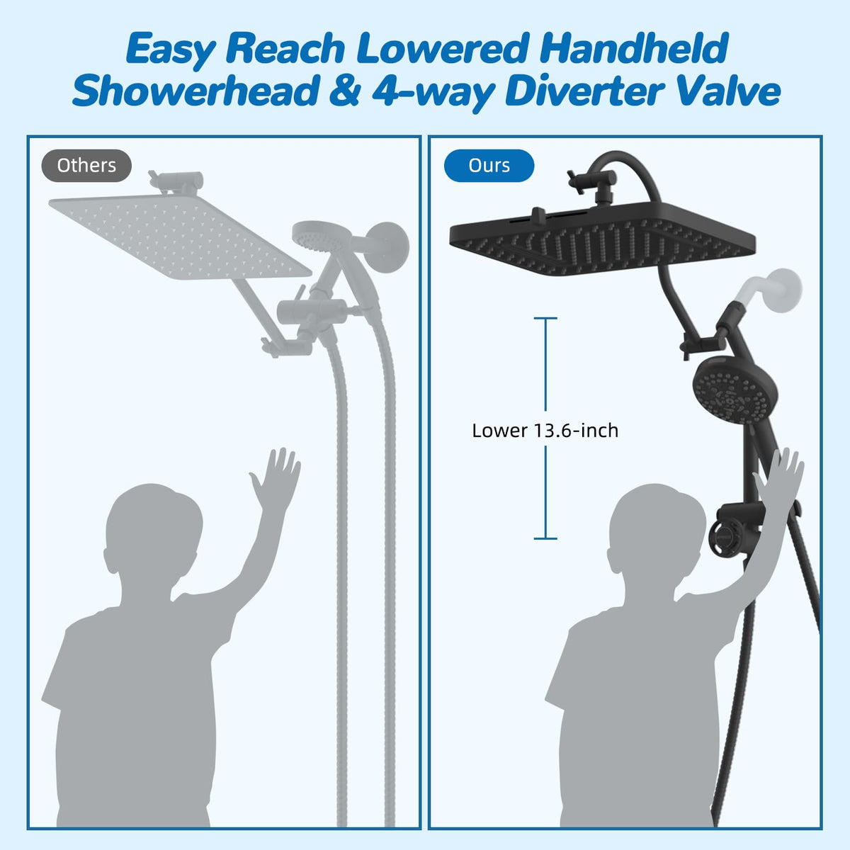 Hibbent showerhead holder keeps handheld spray at a comfortable angle.