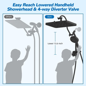 Hibbent showerhead holder keeps handheld spray at a comfortable angle.