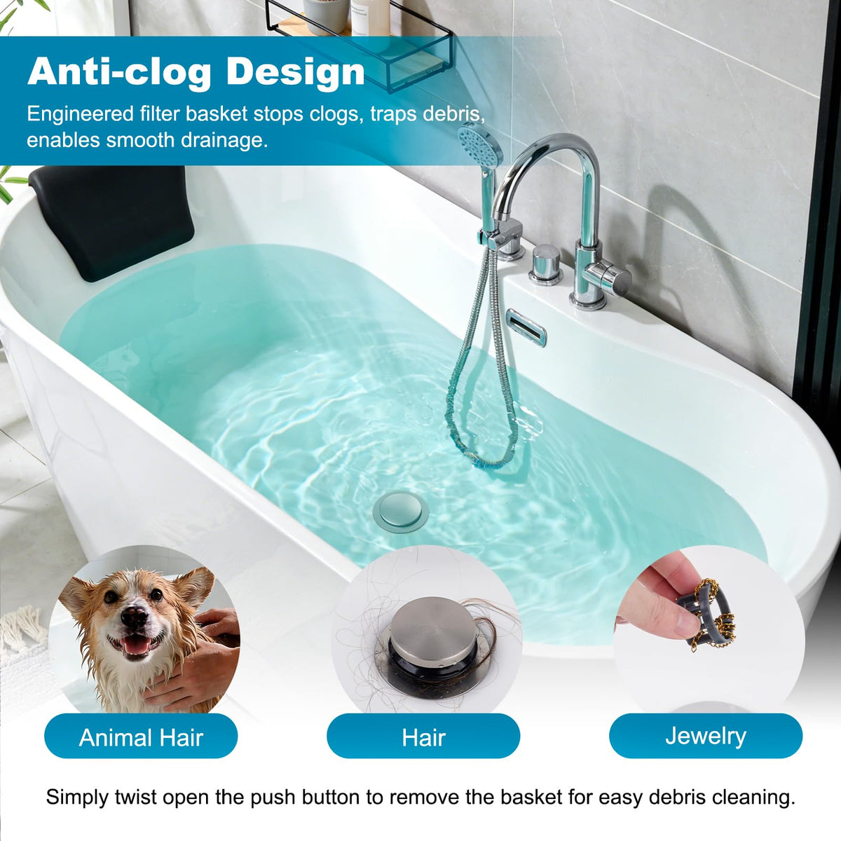 Hibbent four silicone rings ensure a tight fit for most tubs