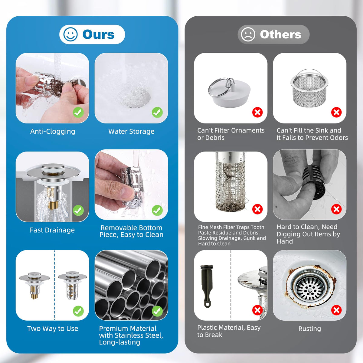 Hibbent drain hole compatibility 1.1 to 2.36 inches fits most sinks.