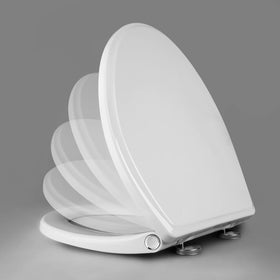 Hibbent slow-close mechanism reduces noise and protects fingers during closing.