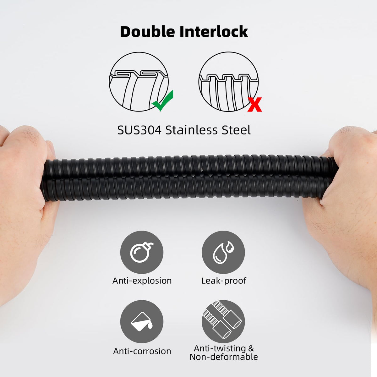 Hibbent stainless steel hose with anti-twist design for durability.