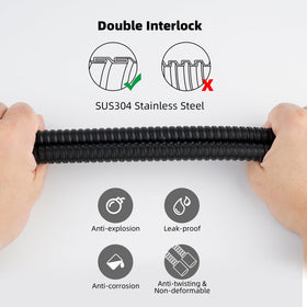 Hibbent stainless steel hose with anti-twist design for durability.