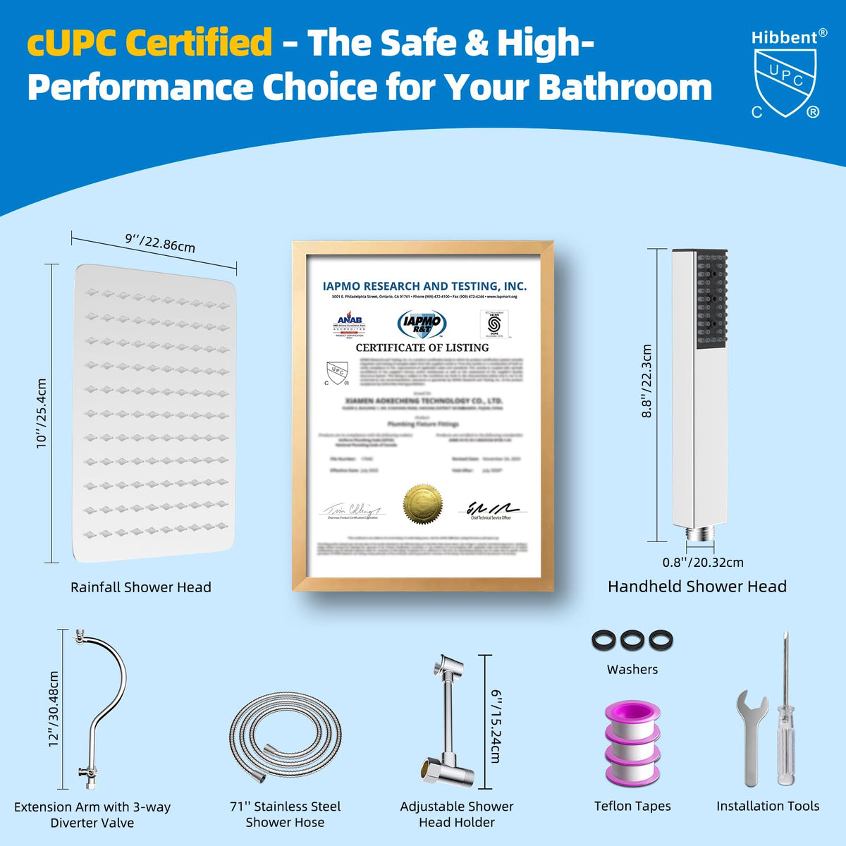 Hibbent SUS304 all-metal construction resists rust for long-lasting showers.