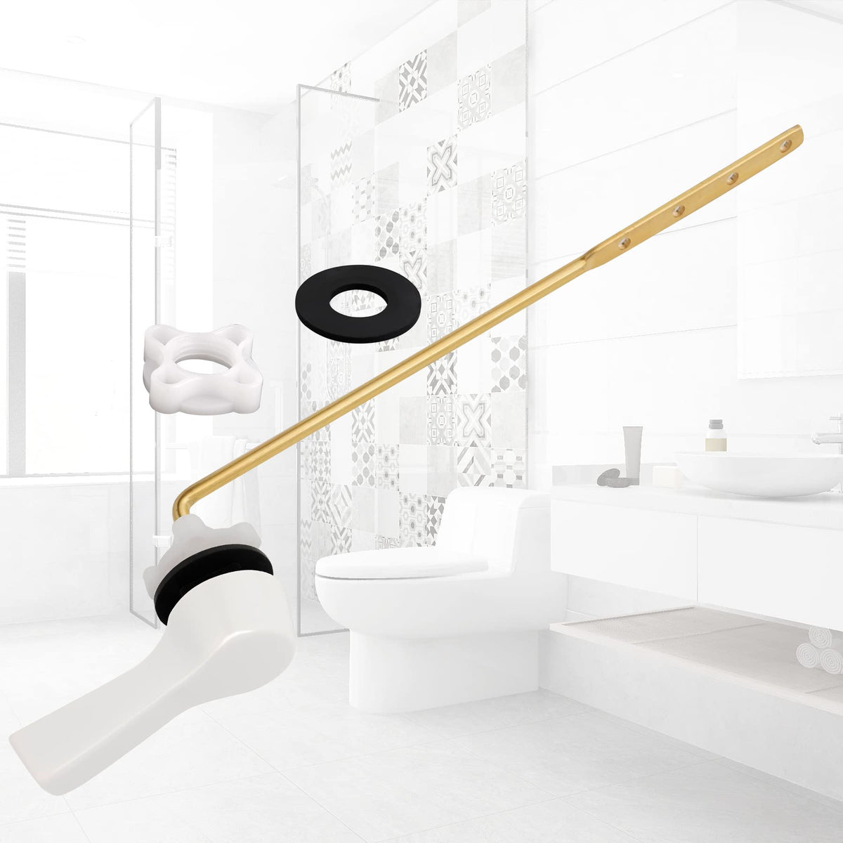 Front-mount lever compatibility with most standard toilets.