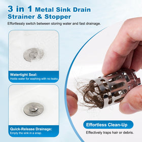 Hibbent tools-free installation for quick upgrade to a better sink stopper.