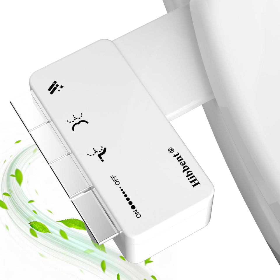 Hibbent Ultra-Slim Bidet attachment close-up showing compact under-seat design and fit.