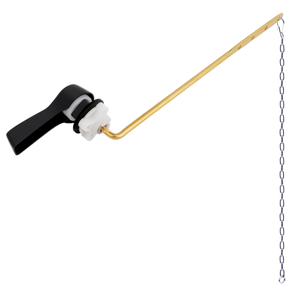 Hibbent universal front-mount toilet handle with adjustable length for many tanks.