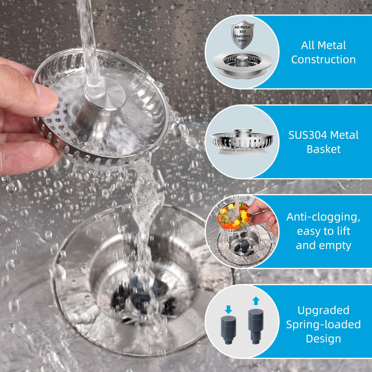 Hibbent upgraded pop-up design, close-up, enables smooth water retention and drainage.