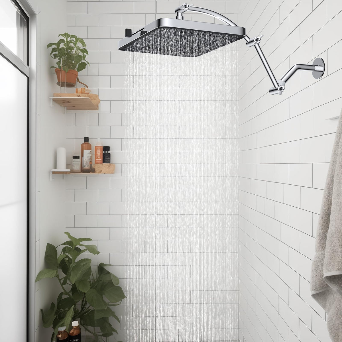 Hibbent waterfall fixed showerhead delivers a steady wide cascade.