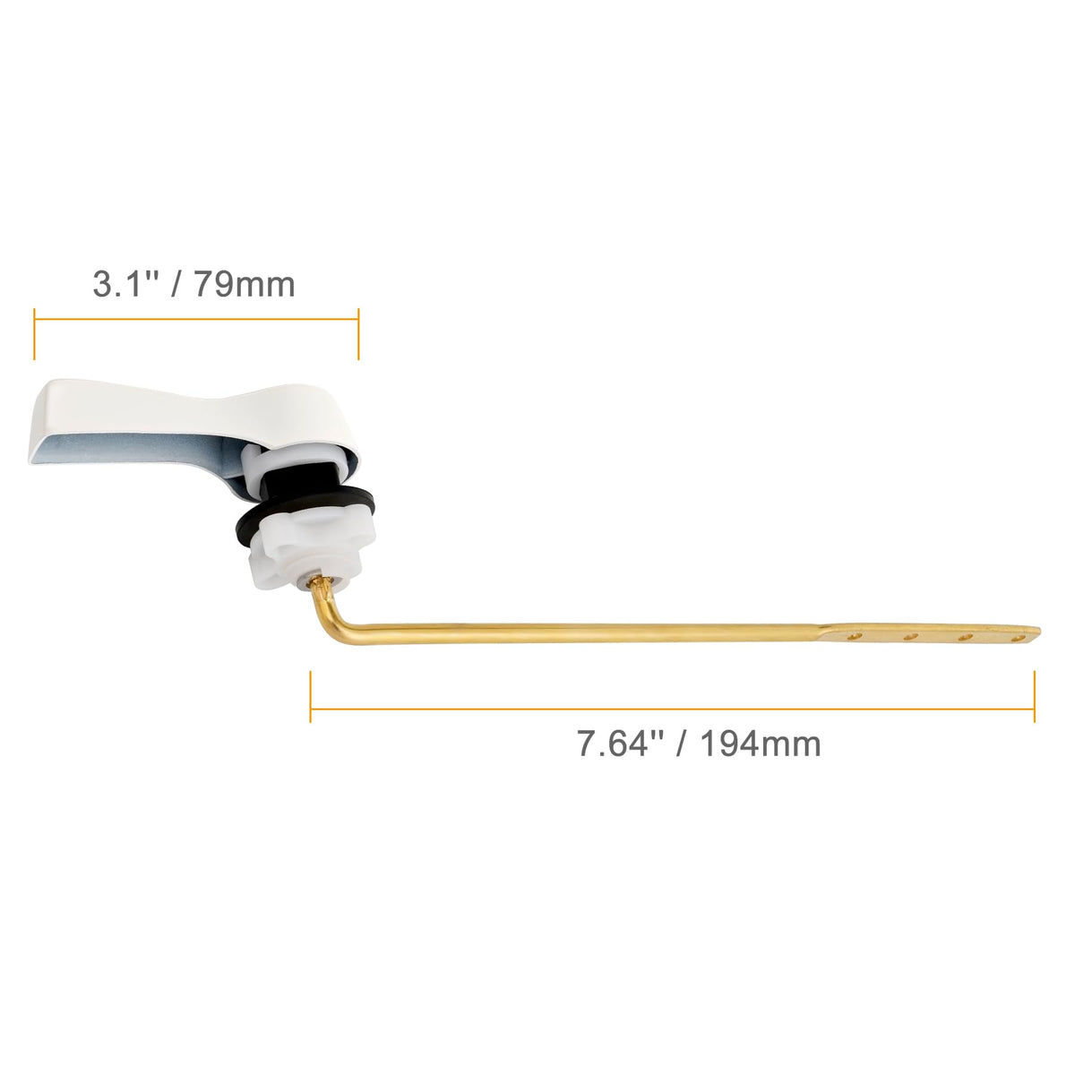 White finish lever complements bathroom decor and resists scratches.