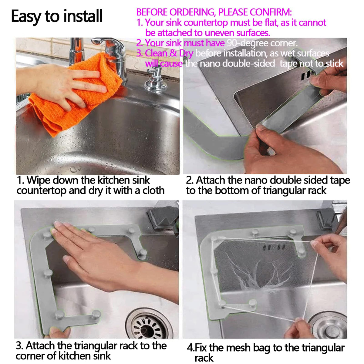 HiBD nano double-sided tape mounts the triangle rack securely on the counter