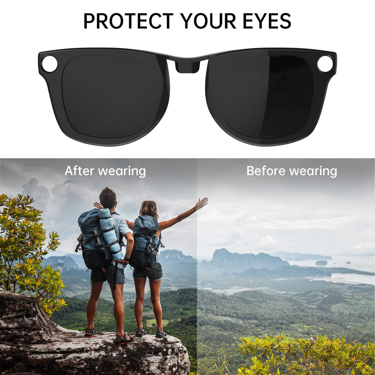 HIBLOKS clip-on for Ray-Ban Meta Wayfarer enables quick polarization in moments.