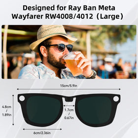 HIBLOKS discoloration clip sets on Ray-Ban Meta Wayfarer large frames with color options.
