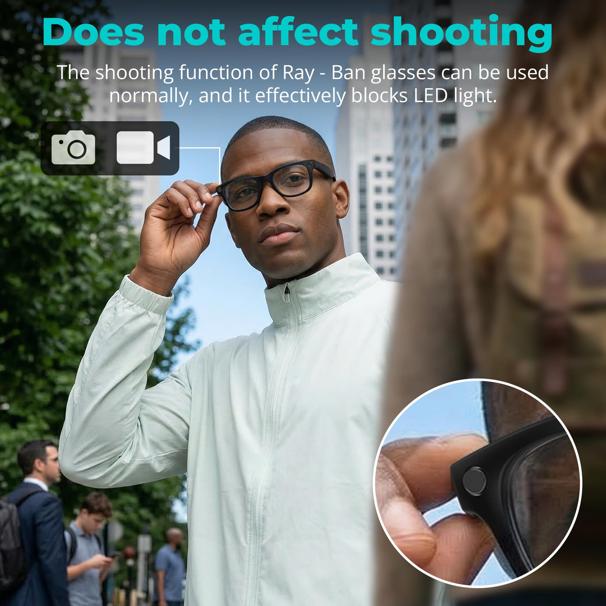 HiBloks LED blocking stickers for Ray-Ban Wayfarer strobe-area reduce glare during filming.