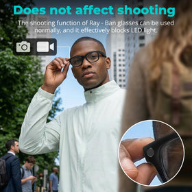 HiBloks LED blocking stickers for Ray-Ban Wayfarer strobe-area reduce glare during filming.