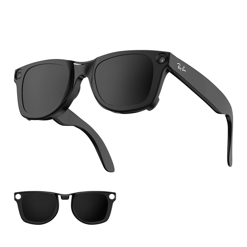 HIBLOKS polarized clip-on for Ray-Ban Meta Wayfarer large frames, glare reduction in use.
