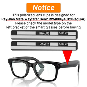 Close-up of HIBLOKS clip-on on Meta Wayfarer Gen 2 showing glare reduction