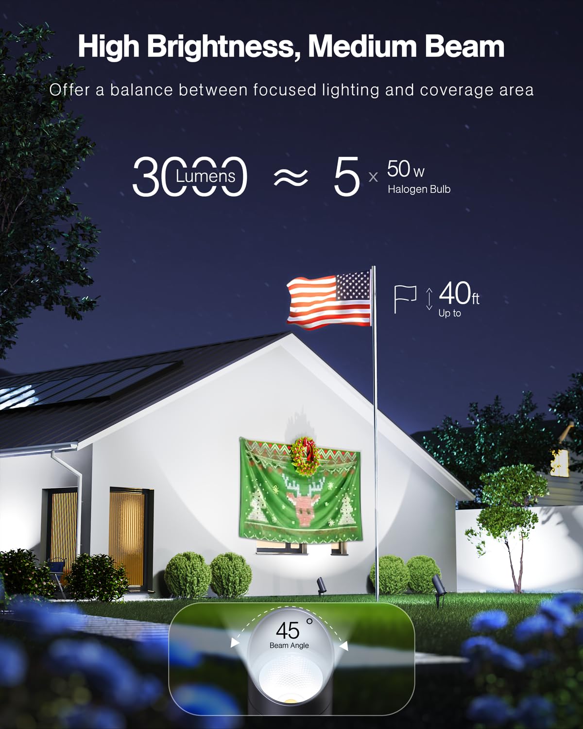 HIBOITEC spot light with 45-degree beam for precise targeting.