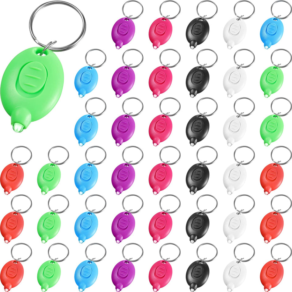 Hicarer 42pcs mini keychain LED flashlights pack in seven colors for everyday carry.