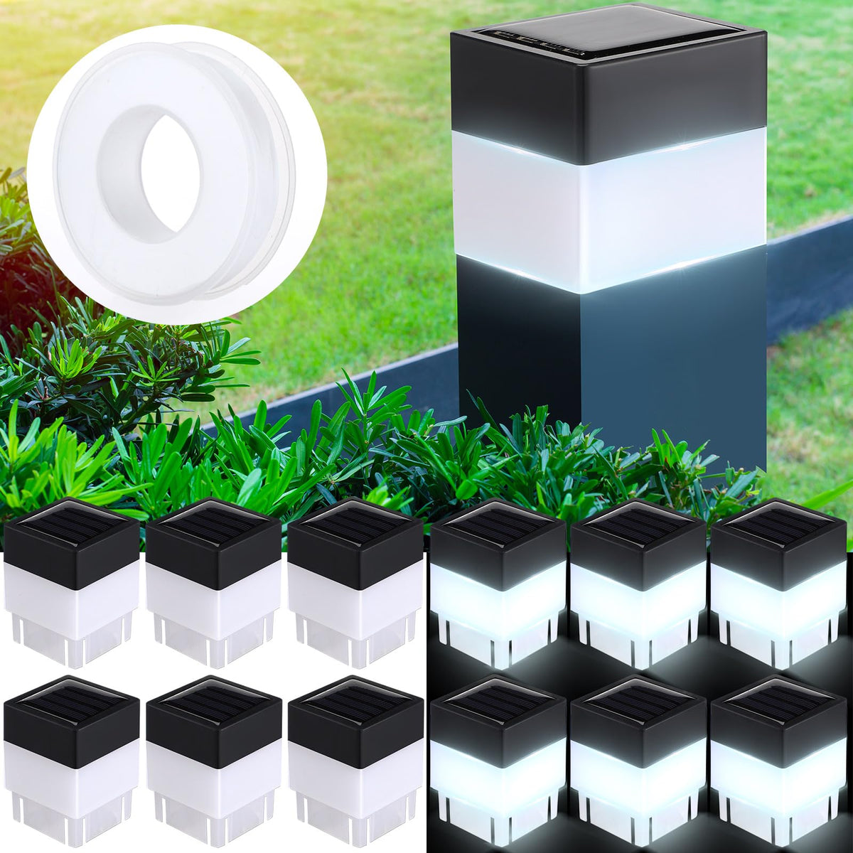 Hicarer solar fence post cap lights pack illuminates outdoor posts safely.