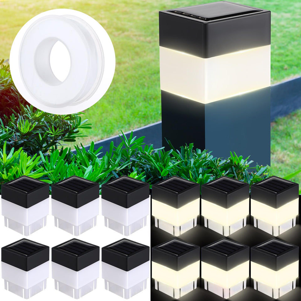 Hicarer solar post cap lights 12 pack mounted on fence posts for warm yellow illumination