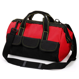 Hiceeden 16-inch wide-mouth tool bag opens wide for quick tool access on the job.