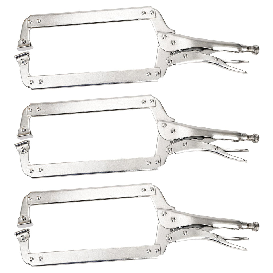 Hiceeden 18-inch deep C-clamp with swivel pad for precise welding holds.